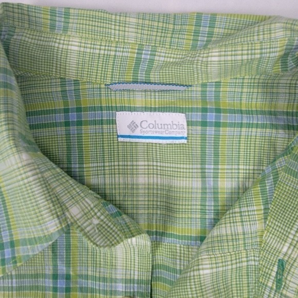 Columbia PFG Mens Med Green Tartan Omni Shade Short Sleeve Button Shirt - Picture 2 of 9